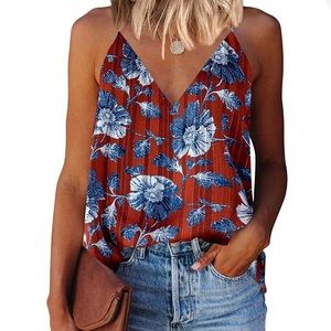 Vici Floral Tank Top in Rust and Blue